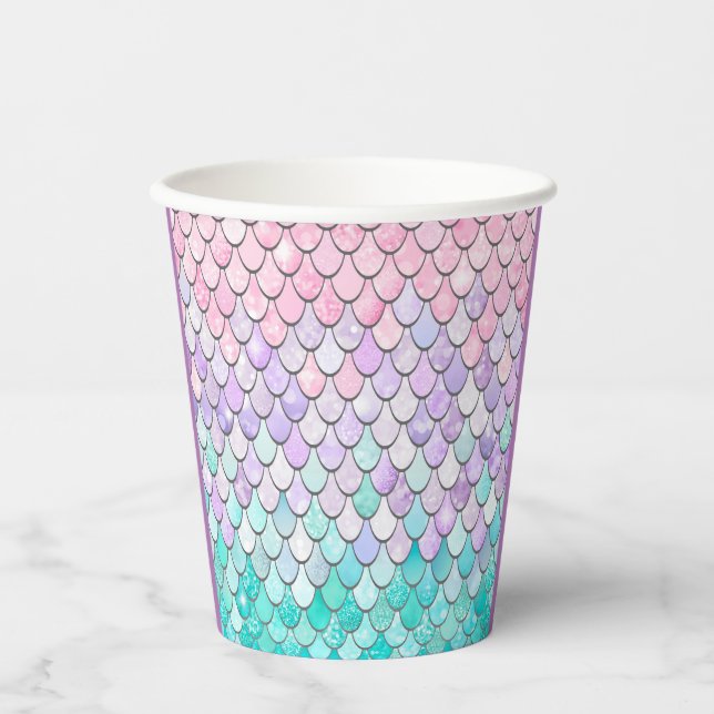 Cute Girls Mermaid Birthday Paper Cups (Front)