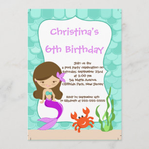 Cute Girls Mermaid Birthday Party Invitations