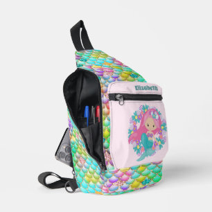 Cute girls mermaid fantasy add name  sling bag