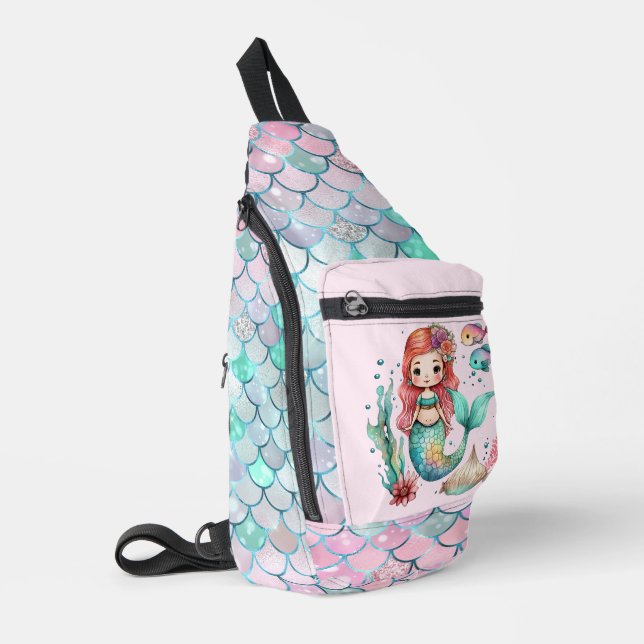 Cute girls mermaid fantasy add name  sling bag (Left Corner)