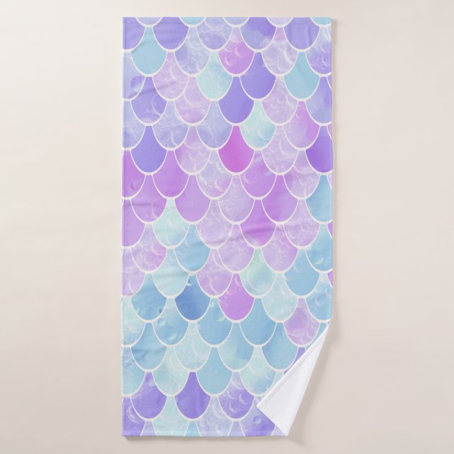 CUTE GIRLS MERMAID SCALES PATTERN, PINK, PURPLE BATH TOWEL SET (Bath Towel)
