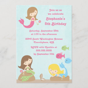 Cute girl's mermaids birthday party invitation
