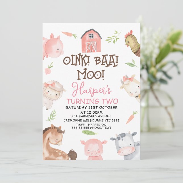 Cute Girls Minimalist Farm Themed Birthday Invitation (Standing Front)
