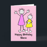 Cute Girls Niece Pink Happy Birthday Card<br><div class="desc">Cute cartoon of stick girls smiling with the message Happy Birthday Niece. Card has a pink background but it's easy to edit this to a different color or a nice minimal white. Easily personalize this card by editing the template text on the front and inside. Thanks for viewing my designs!...</div>