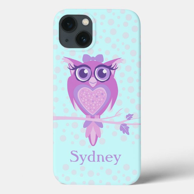 Cute girls owl purple & aqua ipad case (Back)
