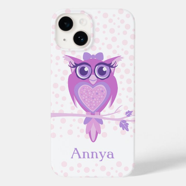 Cute girls owl purple, pink & white Case-Mate iPhone case (Back)
