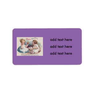 Cute Girls Painting Easter Eggs Label