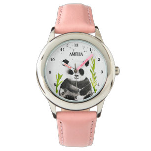 Cute Girls Panda Bear Bamboo Animal Kids Pony Watch