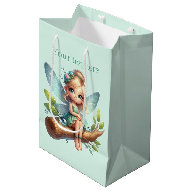 Cute girls party fairy customisable  medium gift bag (Front Angled)