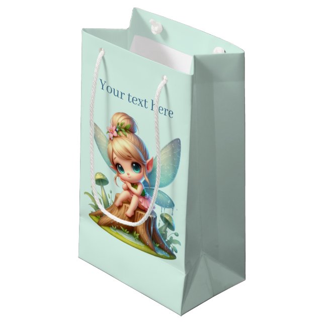 Cute girls party fairy customisable small gift bag (Front Angled)