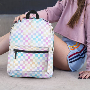 Cute Girls Pastel Rainbow Chequered Plaid Printed Backpack