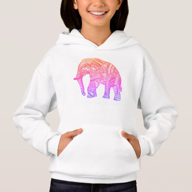 Cute Girls Patterned Elephant Pullover Hoodie (Front)