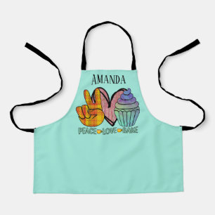 Cute girls peace love cupcake add name apron