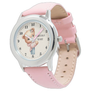 Cute girls peeking bear add name watch