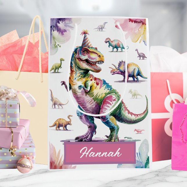 Cute Girls Personalised Dinosaur Birthday Gift Bag (Creator Uploaded)