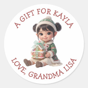 Cute Girl's Personalised to and from Christmas Classic Round Sticker