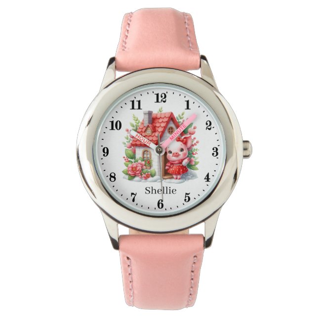 Cute girls pig add name  watch (Front)