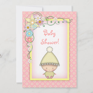 Cute Girls Pink and Yellow Spring Baby Shower Invitation