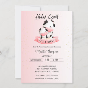 Cute Girls Pink Cow Mum and Baby Shower     Invitation