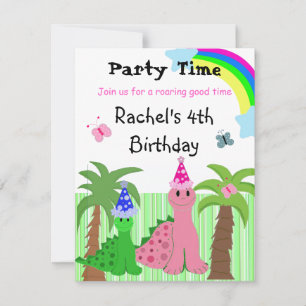 Cute Girls Pink Dinosaur Birthday Invitation