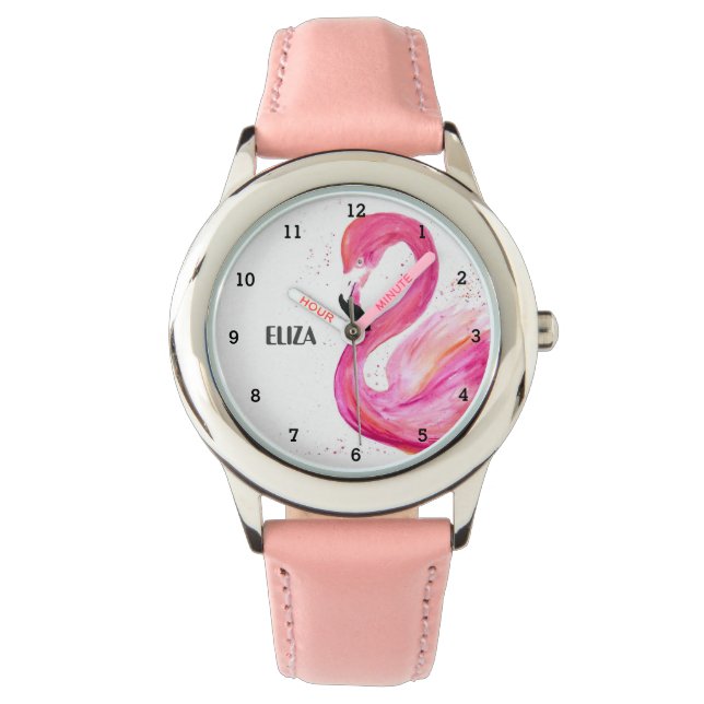 Cute Girls Pink Flamingo Tropical Bird Kids Watch (Front)