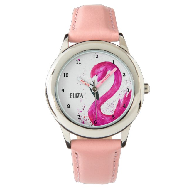 Cute Girls Pink Flamingo Tropical Bird Kids Watch (Front)