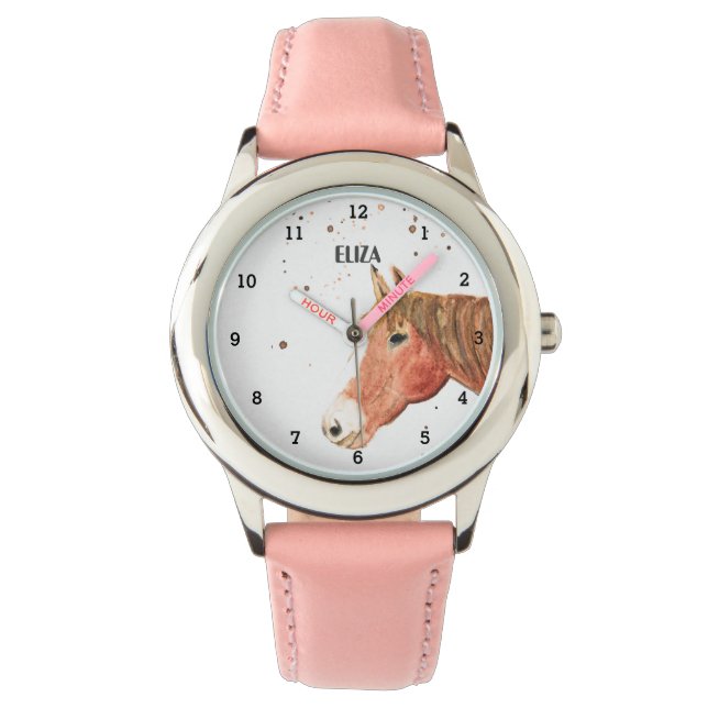 Cute Girls Pink Horse Animal Kids Pony Watch (Front)