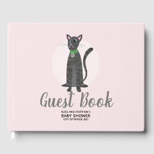 Cute Girls Pink Kitty Cat Cartoon Coed Baby Shower Guest Book