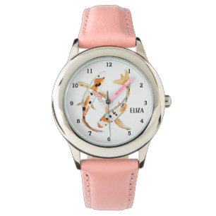 Cute Girls Pink Koi Fish Animal Kids Floral Watch