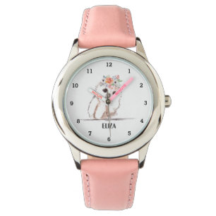 Cute Girls Pink Owl Bird Animals Kids Floral Watch