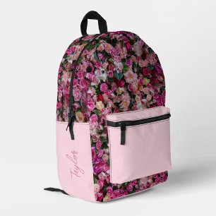 Cute Girl's Pink Rose Personalised Printed Backpack