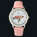 Cute Girls Pink Sea Turtle Animal Kids  Watch<br><div class="desc">Cute,  girls,  floral,  sea turtle,  animal watercolor watch. Girly,  Perfect for kids. Personalise it with your child's name.</div>