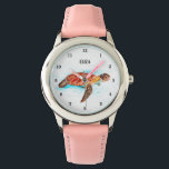 Cute Girls Pink Sea Turtle Animal Kids  Watch<br><div class="desc">Cute,  girls,  floral,  sea turtle,  animal watercolor watch. Girly,  Perfect for kids. Personalise it with your child's name.</div>