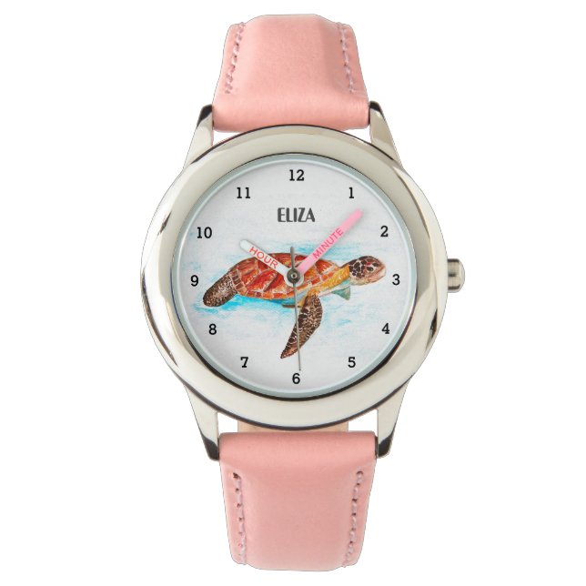 Cute Girls Pink Sea Turtle Animal Kids  Watch (Front)