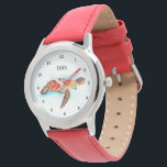Cute Girls Pink Sea Turtle Animal Kids  Watch<br><div class="desc">Cute,  girls,  floral,  sea turtle,  animal watercolor watch. Girly,  Perfect for kids. Personalise it with your child's name.</div>