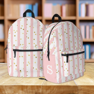 Cute Girl's Pink Stripes, Dots and Any Monogram Printed Backpack
