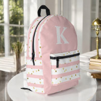 Cute Girl's Pink Stripes Dots and Large Monogram