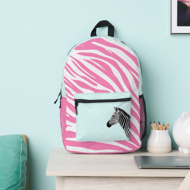 Cute Girl's Pink Zebra Monogram Printed Backpack (Creator Uploaded)