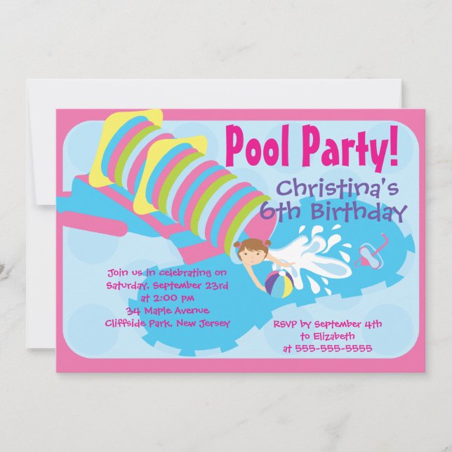 Cute Girls Pool Party Birthday Party Invitations (Front)