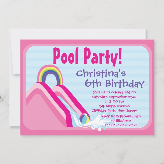 Cute Girls Pool Party Birthday Party Invitations (Front)