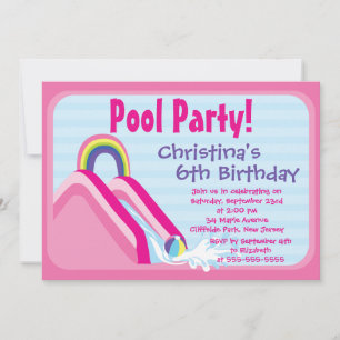 Cute Girls Pool Party Birthday Party Invitations