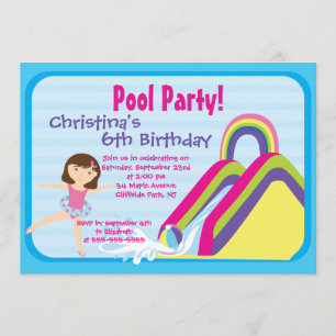 Cute Girls Pool Party Birthday Party Invitations
