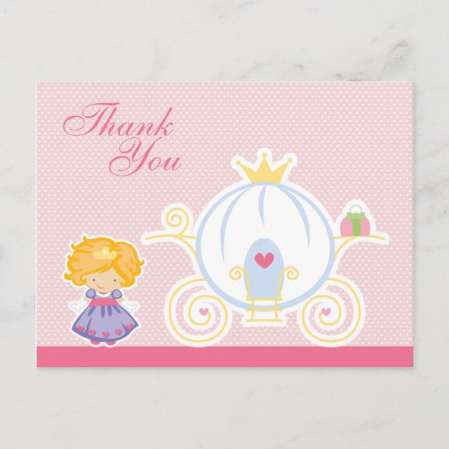 Cute girl's princess carriage thank you postcard (Front)