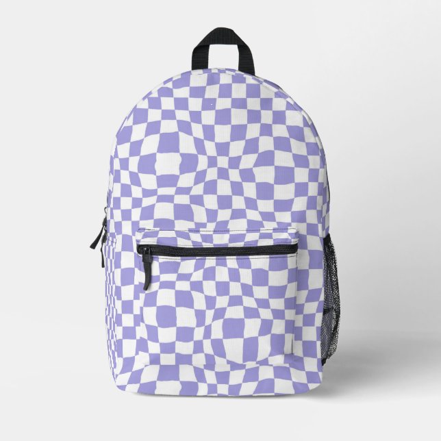 Cute Girls Purple Chequered Print Printed Backpack (Front)
