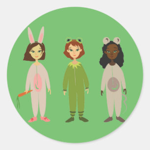 Cute girls pyjama friends theme classic round sticker