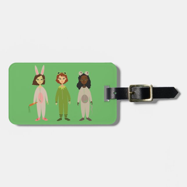 Cute girls pyjama friends theme luggage tag (Front Horizontal)