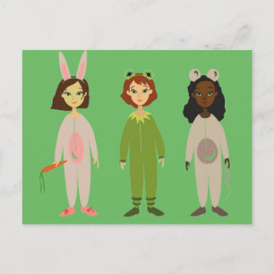 Cute girls pyjama friends theme postcard