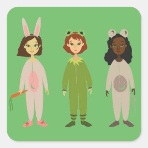 Cute girls pyjama friends theme square sticker