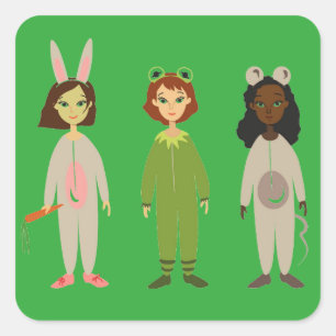 Cute girls pyjama friends theme square sticker