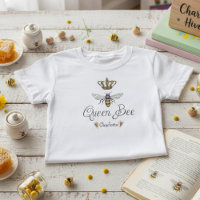 Cute Girls Queen Bee, Gold Crown & Hearts Name